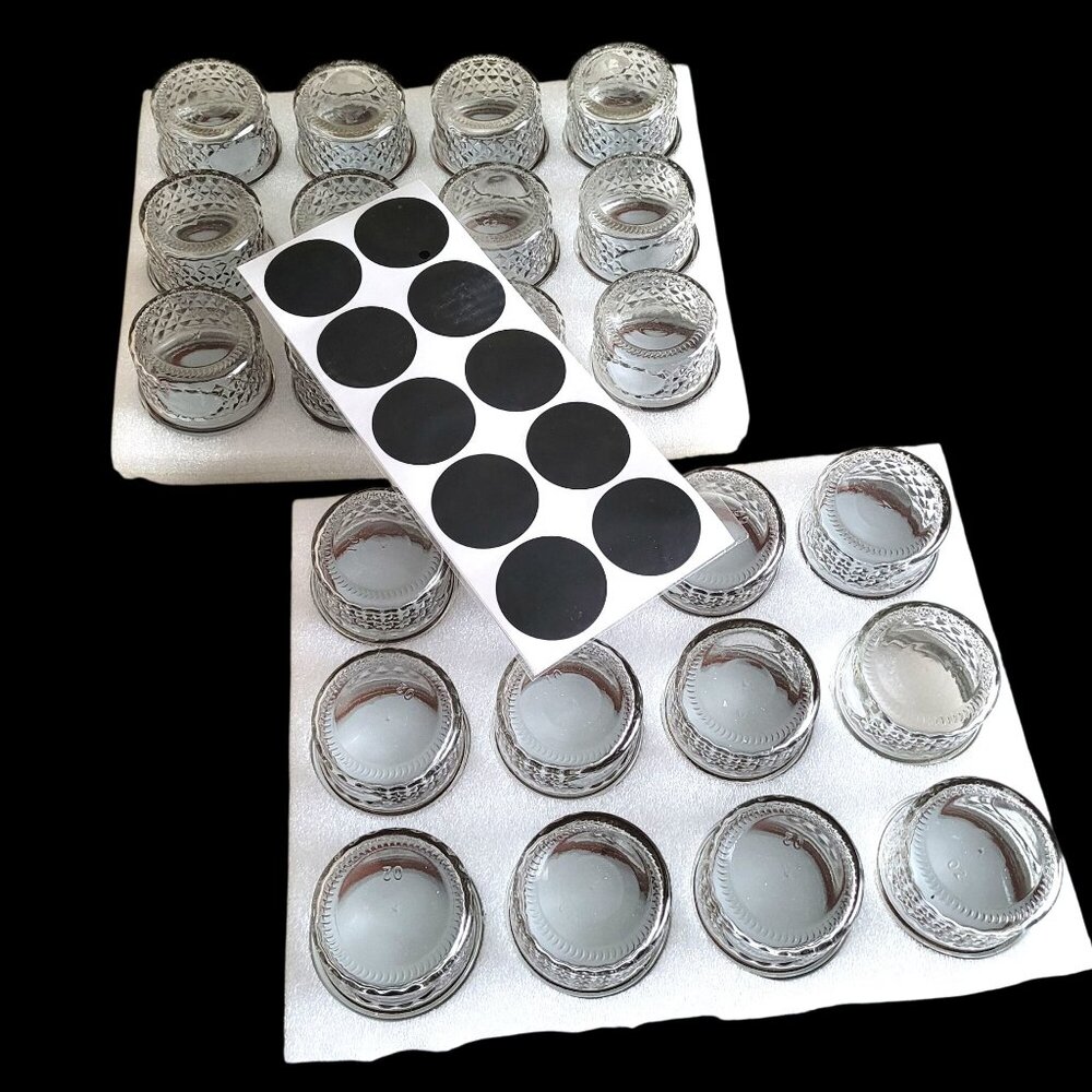 VERONES Quilted Glass Jars 4oz Lids/Bands/Labels Canning Spice Crafts DIY 24 NEW